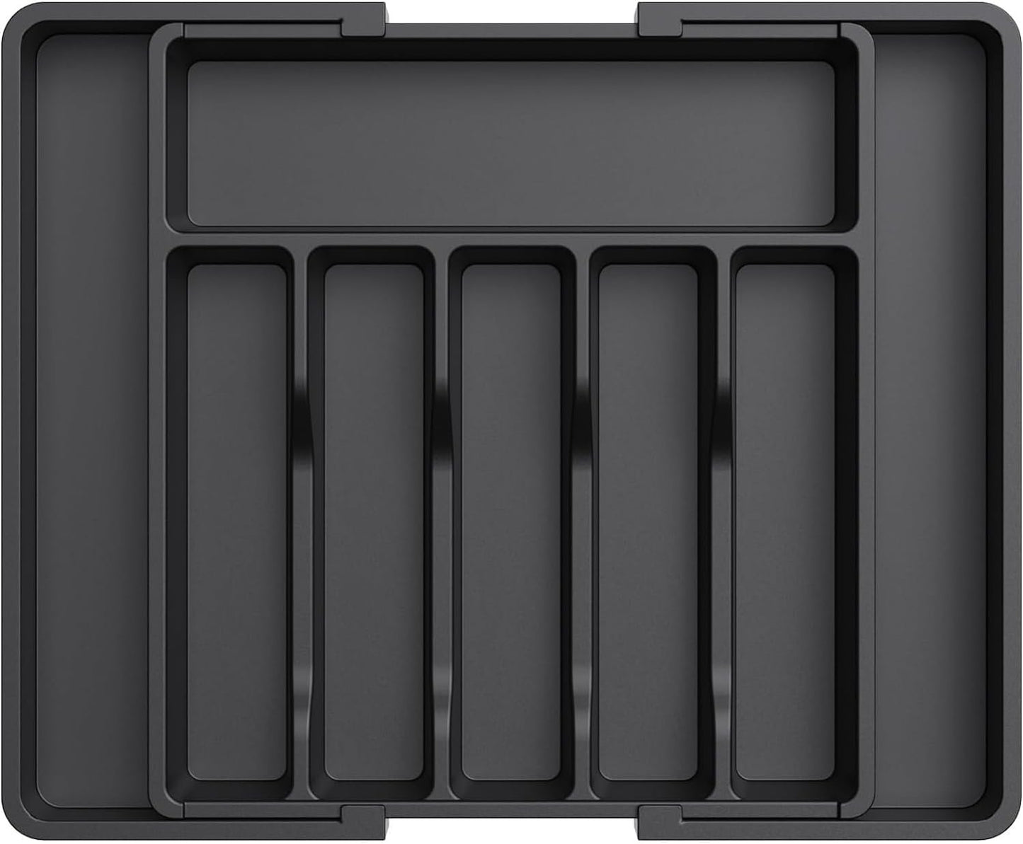 LOVJOYSE Silverware Drawer Organizer, Cutlery Drawer Organiser, Expandable Utensil Tray for Kitchen, Adjustable Plastic Storage for Spoons Forks Knives, Large, Black