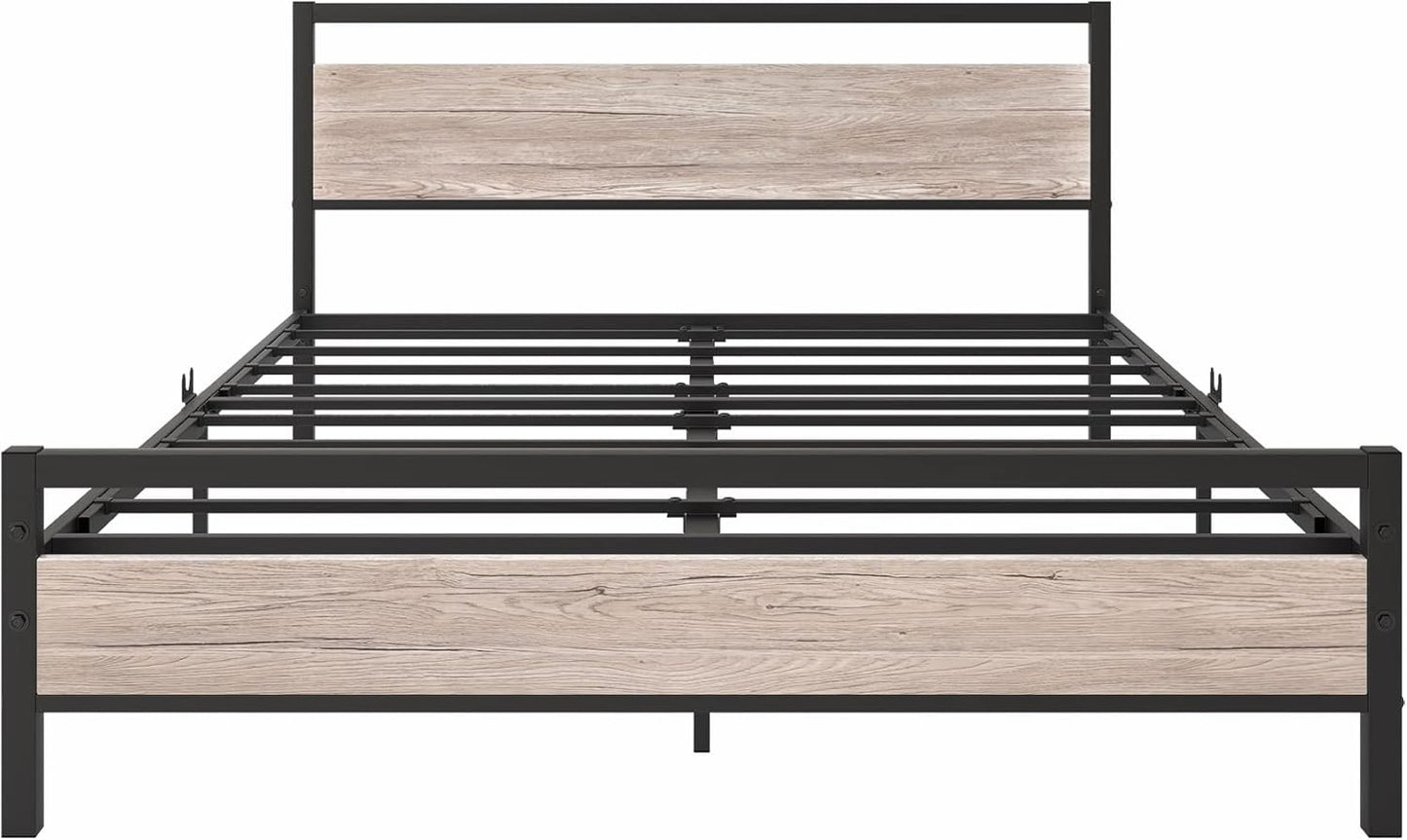 BOFENG Queen Bed Frames with Wood Headboard,Heavy Duty Platform Bed Frame No Box Spring Needed,Farmhouse beds Steel Slat Mattress Foundation Sturdy Square Pipe Design Home Furniture
