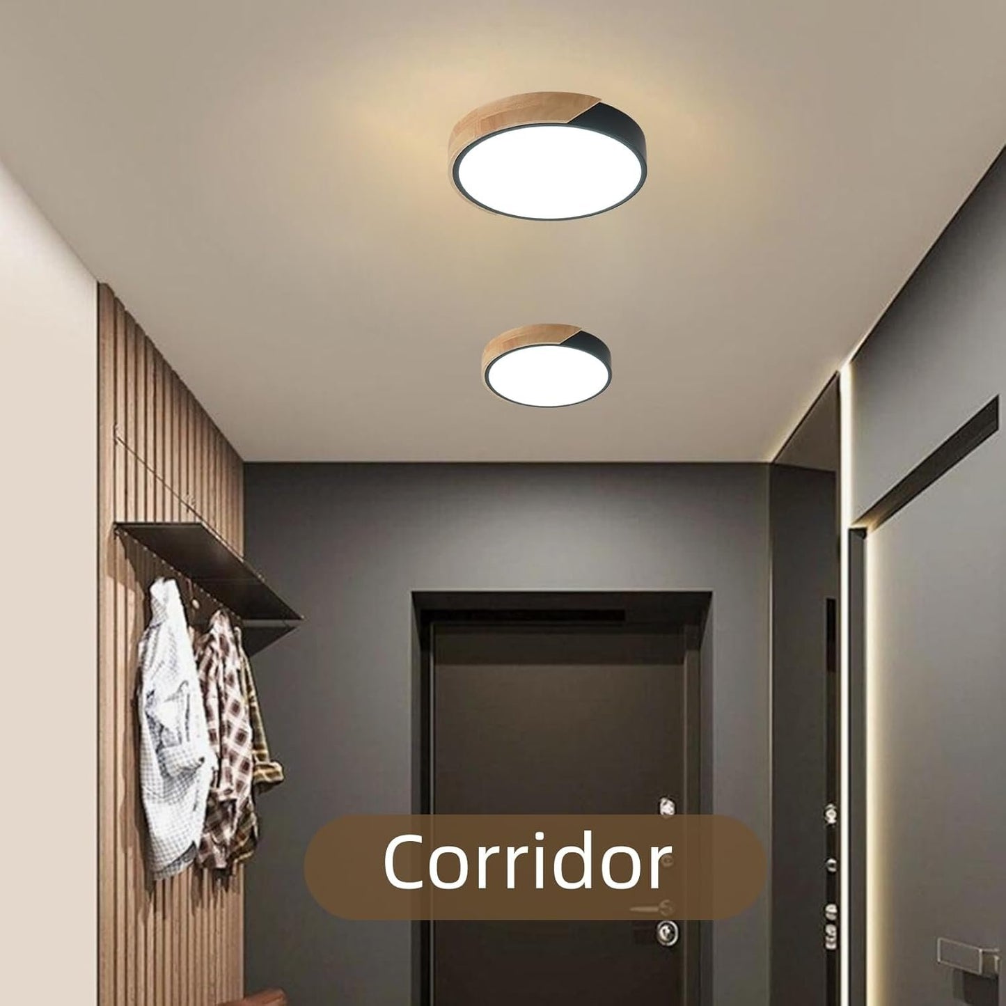 ZAITINZ LED Ceiling Lights,Black Modern Flush Mount Lighting Fixture,Round Shaped Wood Ceiling Lighting,24W,6500K Cool White,Ã˜30cm