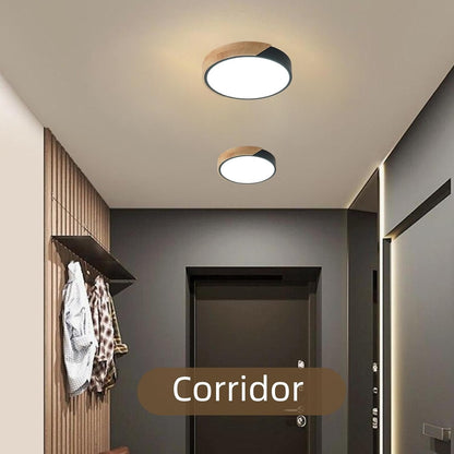 ZAITINZ LED Ceiling Lights,Black Modern Flush Mount Lighting Fixture,Round Shaped Wood Ceiling Lighting,24W,6500K Cool White,Ã˜30cm