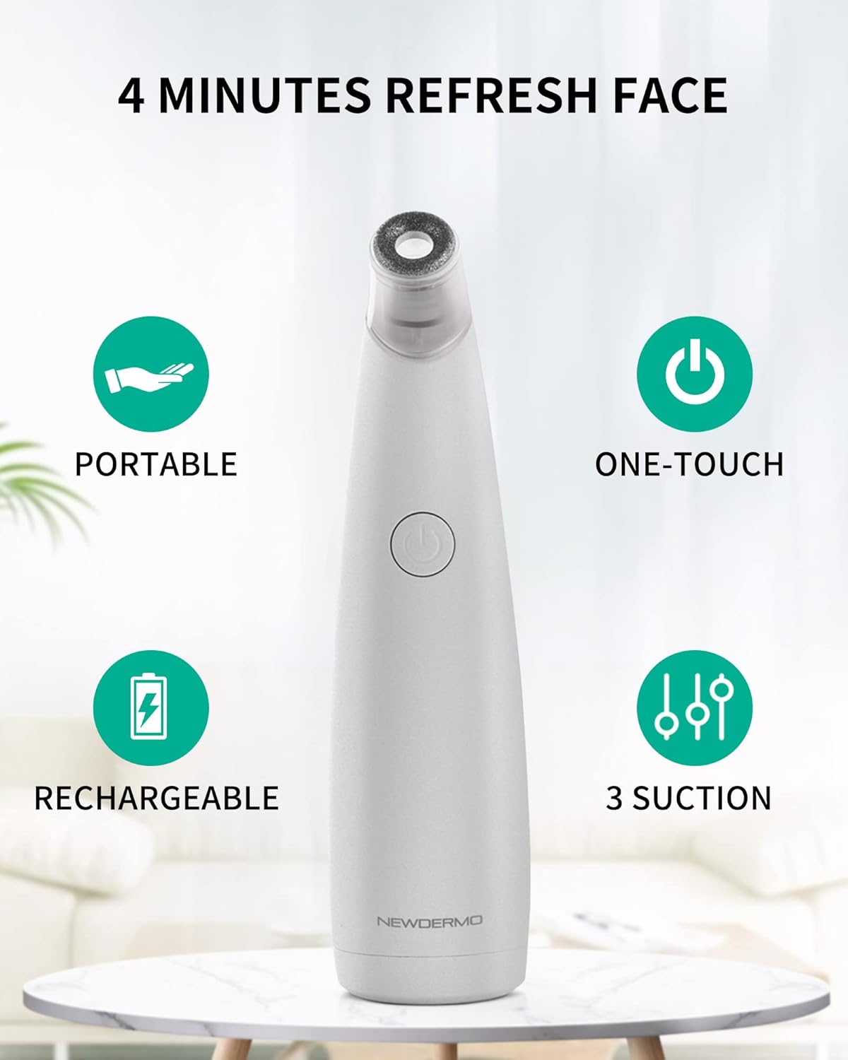 NEWDERMO 2-IN-1 Microdermabrasion Machine & Pore Vacuum Cleaner, 5 Tips & 5 Suction Diamond Microdermabrasion Device USB Rechargeable - Advanced Home Facial Skin Care Treatment Machine(Pure White)