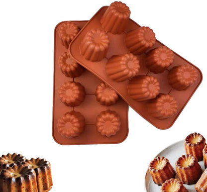 Silicone Cannele Mold Cake Pan - (2 Pack) 8 Cavity Bordelais Non Stick Baking Mold, Muffin Bakeware, French Custard Coffee Cake Traditional Pastry - COKWO