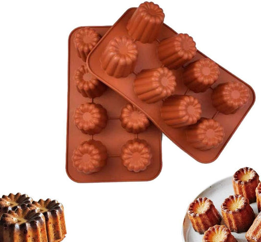 Silicone Cannele Mold Cake Pan - (2 Pack) 8 Cavity Bordelais Non Stick Baking Mold, Muffin Bakeware, French Custard Coffee Cake Traditional Pastry - COKWO