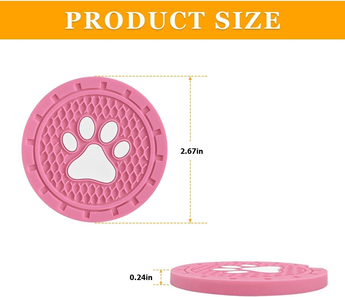 TSUGAMI Car Cup Holder Coaster, 4 Pack PVC Paw Print Anti Slip Insert Coasters, 2.75 Inch Universal Cute Dog Paw Auto Drink Mat, Car Interior Accessories Decor for SUV, Truck, RV and More (Pink)