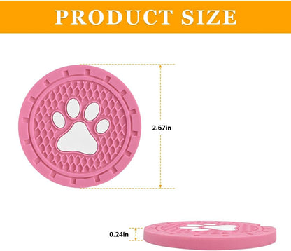 TSUGAMI Car Cup Holder Coaster, 4 Pack PVC Paw Print Anti Slip Insert Coasters, 2.75 Inch Universal Cute Dog Paw Auto Drink Mat, Car Interior Accessories Decor for SUV, Truck, RV and More (Pink)