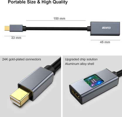 BENFEI Mini DisplayPort to HDMI Adapter 4K, Thunderbolt 2 to HDMI Adapter Compatible for MacBook Air/Pro, Microsoft Surface Pro/Dock, Monitor, Projector[Gold-Plated Connectors& Aluminium Shell]