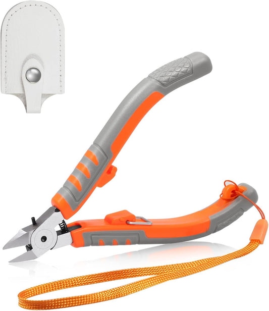 SPEEDWOX Side Cutter 5-Inch, Diagonal Cutting Pliers, Wire Cutting Nippers with Safety Lock and Protective Holster, Mini Precision Flush Cutters Tapered Head Wire Clippers for Narrow Areas