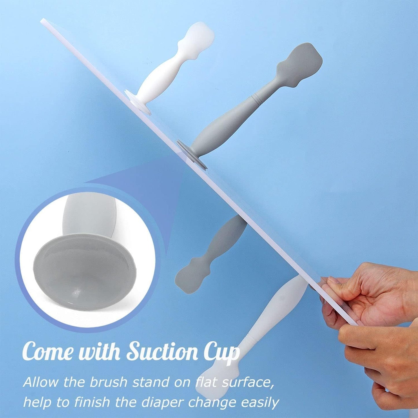Horuhue Baby Diaper Cream Spatula, 4 Pack Baby Diaper Brush with Humanized Handle and Suction Cup, Baby Cream Applicator Newborn Butt Paste Spatulas (Grey & White)