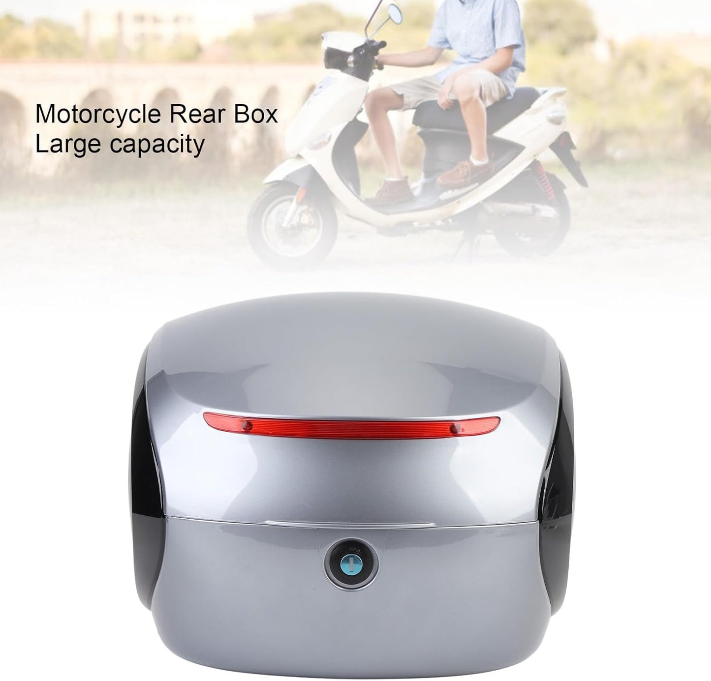 Bauletto per litri, bauletto per moto con serratura di sicurezza, cuscino posteriore, fodera rimovibile e lavabile, bauletto posteriore impermeabile per bici (GRAY)