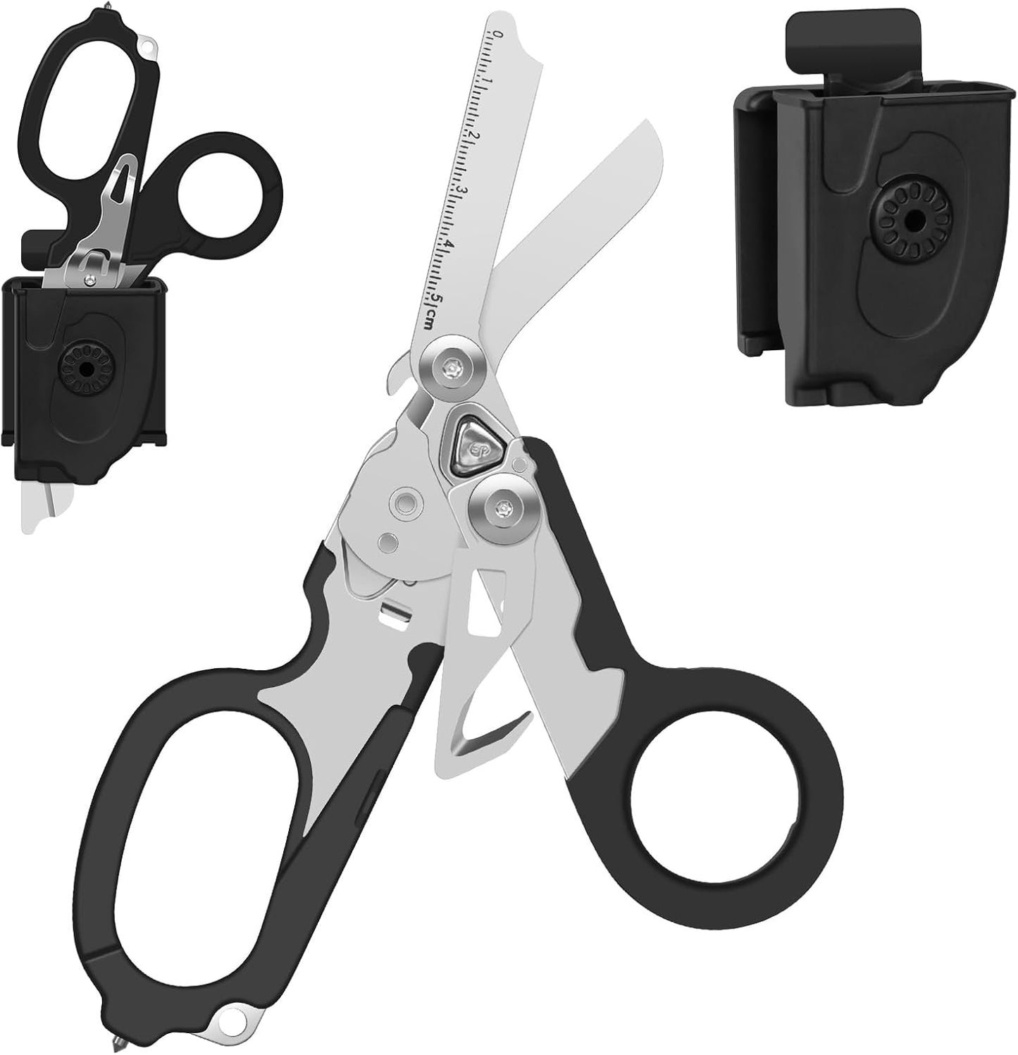 Trauma Shears Emergency Shears with Strap Cutter and Glass Breaker Stainless Steel Foldable Scissors Pliers, Outdoor Camping Rescue Scissors Tools â€¦ (Black)