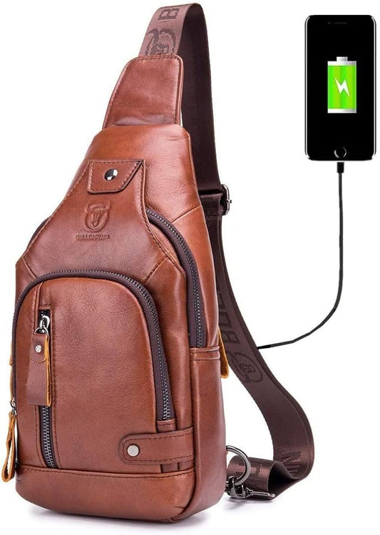 Leather Sling Bag Crossbody Backpack for Men Women