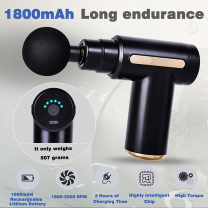 Massage Gun, Mini Massage Gun, Muscle Massager, Portable 6 Speed, USB C Charging Port and 4 Massage Heads, 40DB Ultra Quiet (Black)