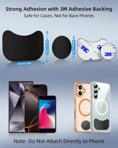 Metal Plate for Phone Magnet, Universal Steel Plate with 3M Adhesive Backing for Car Magnetic Mount Cell Phone Holder, Replacement Mounting Disc Stick On Case Back 4 Pack Black Rectangle & Round