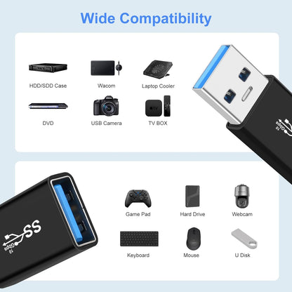 AIYEEN USB 3.0 Male to USB 3.0 Female Adapter (2 Pack), OTG 3.0 USB A to 3.0 USB A Adapter, USB Connector Connection or Data Cable Extension, USB3.0 Expansion Adapter
