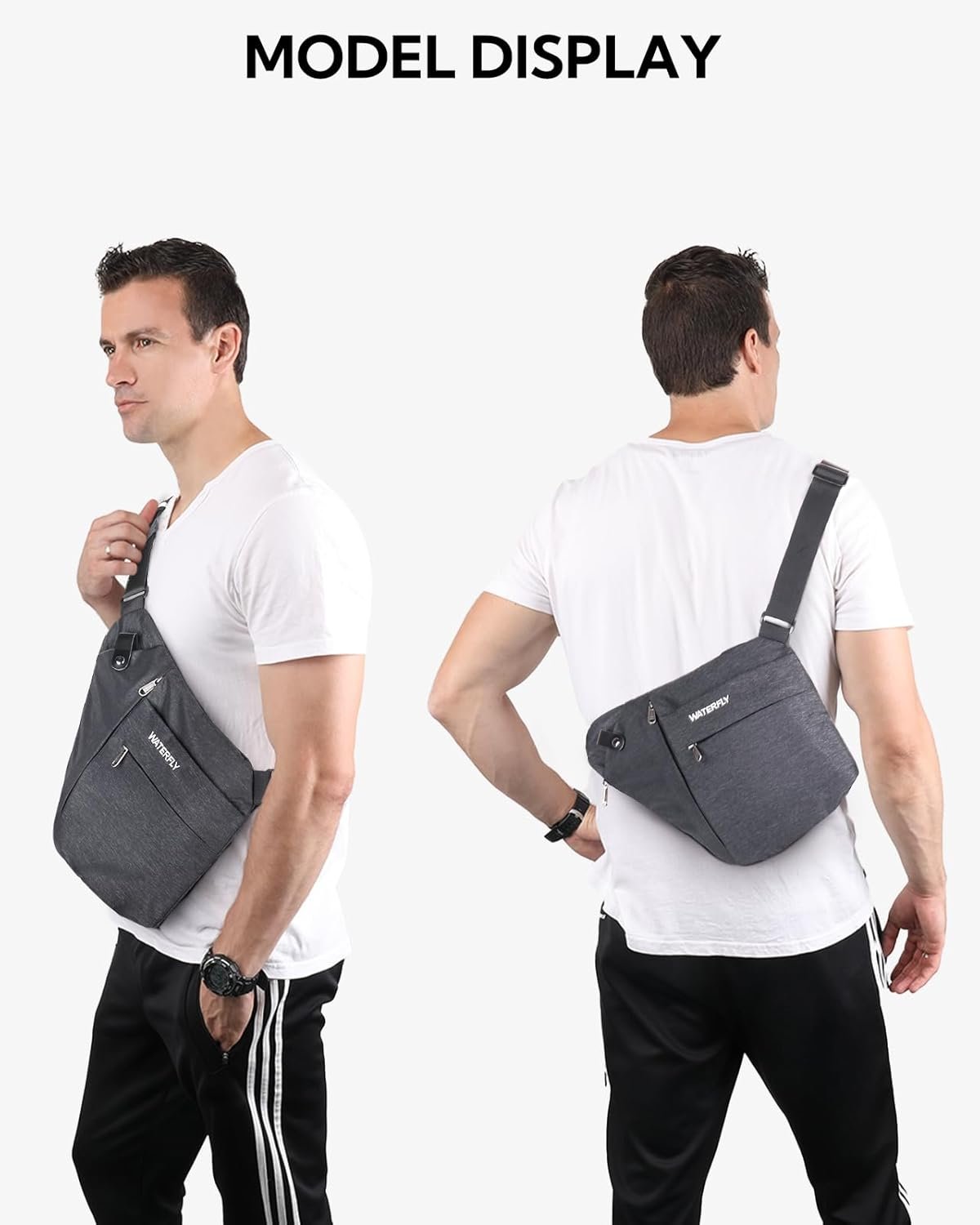 WATERFLY Sling Bag Crossbody Chest Bag Lightweight Casual Daypack Water Resistant Chest Shoulder Bag for Men Outdoor Travel Daily Use (Dark Gray)
