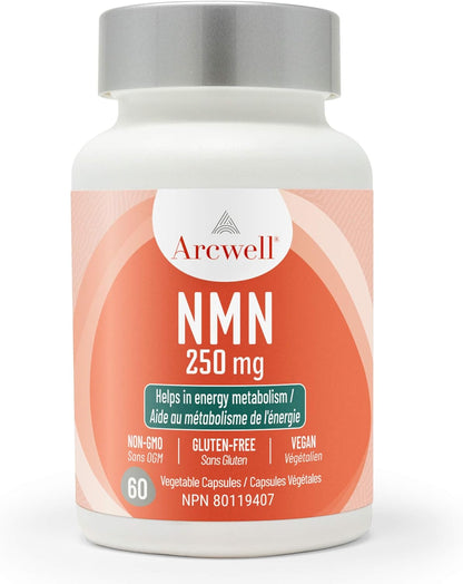 Arcwell NMN (Nicotinamide Mononucleotide) 250 mg per Capsule | NAD+ Boost Supplement for Healthy Aging & Energy Production | High Purity 99.8% | Made in Canada (60 day supply)