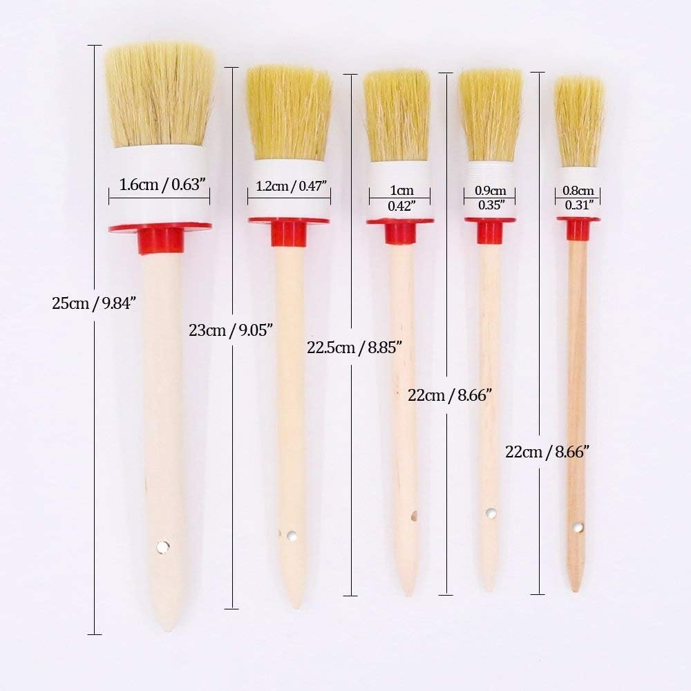 Swpeet 5 Pcs Premium Natural Boar Hair Brush Set Precision Automotive Detailing Brushes for Cleaning Wheels/Motor/Interior/Emblems/Interior/Exterior/Air