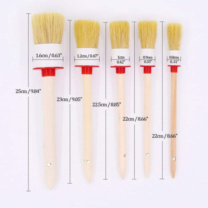 Swpeet 5 Pcs Premium Natural Boar Hair Brush Set Precision Automotive Detailing Brushes for Cleaning Wheels/Motor/Interior/Emblems/Interior/Exterior/Air
