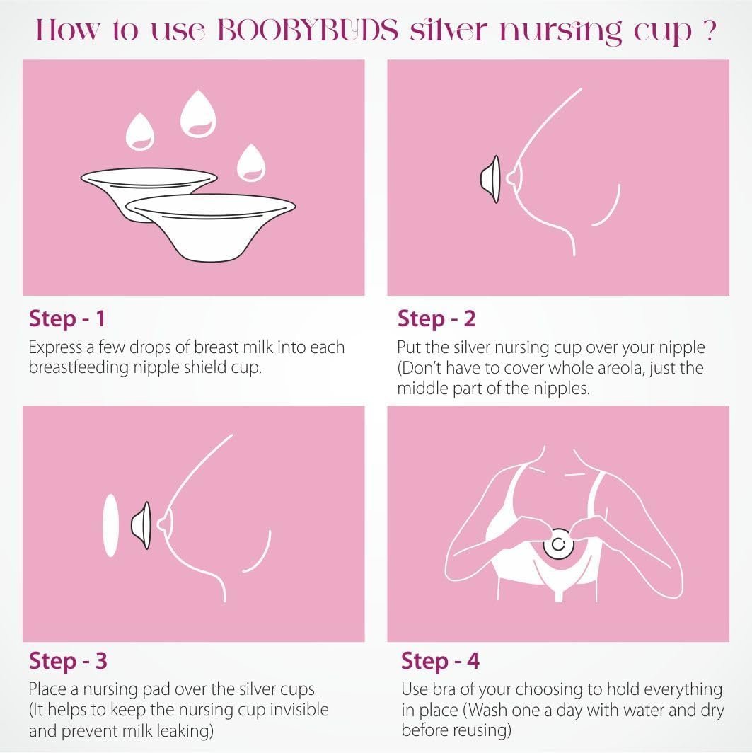 BoobyBuds The Original Silver Nursing Cups 999 Silver - Nipple Shields for Nursing Newborns - 100% Pure 999 Silver - Universal Fit - Soothe and Protect Sore Nipples - Essential for Breastfeeding Mothers (999 Silver XL Silicone Rings)