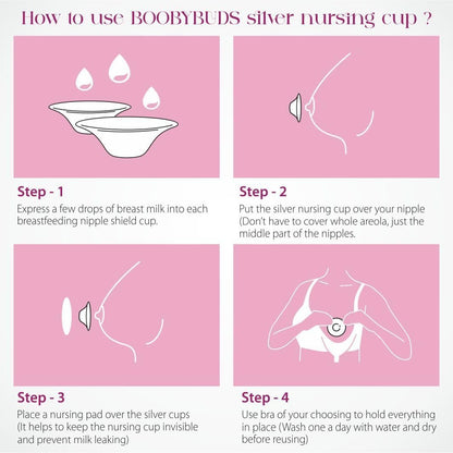 BoobyBuds The Original Silver Nursing Cups 999 Silver - Nipple Shields for Nursing Newborns - 100% Pure 999 Silver - Universal Fit - Soothe and Protect Sore Nipples - Essential for Breastfeeding Mothers (999 Silver XL Silicone Rings)