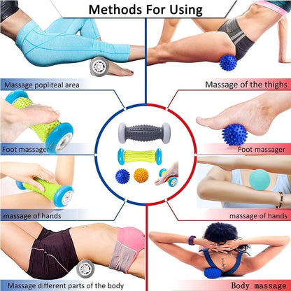 GIOD 4-Piece Foot Massage Set - 2 Rollers (20cm) & 2 Massage Balls (7.5cm) for Plantar Fasciitis Relief, Physiotherapy Ball Massager