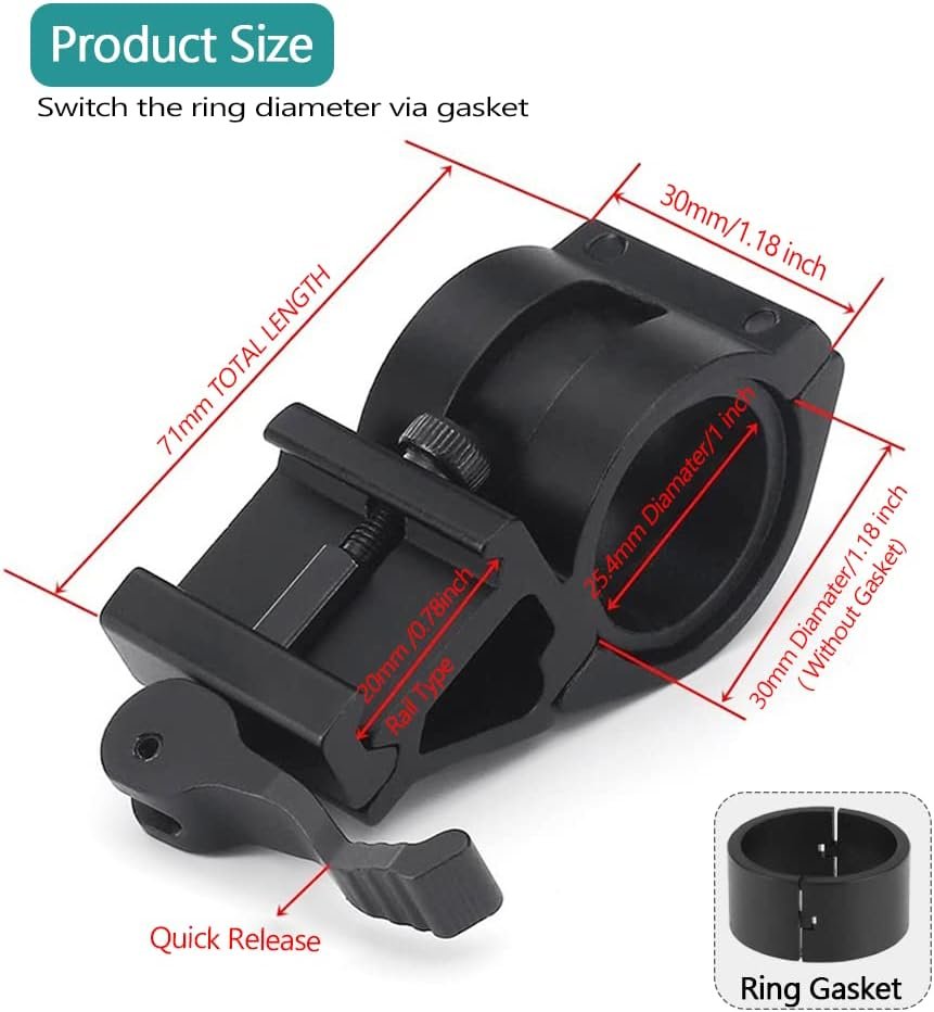 Offset Ring Flashlight Holder Suit for 1.18” and 1” Tactical Flashlights Mount (1 PCS)