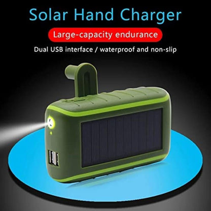 Outdoor Waterproof Solar Hand Crank Generator, 8000mAh Solar Power Bank, Portable Double USB Phone Charger, with LED Flashlight, Carabiner,Green,incomparable123