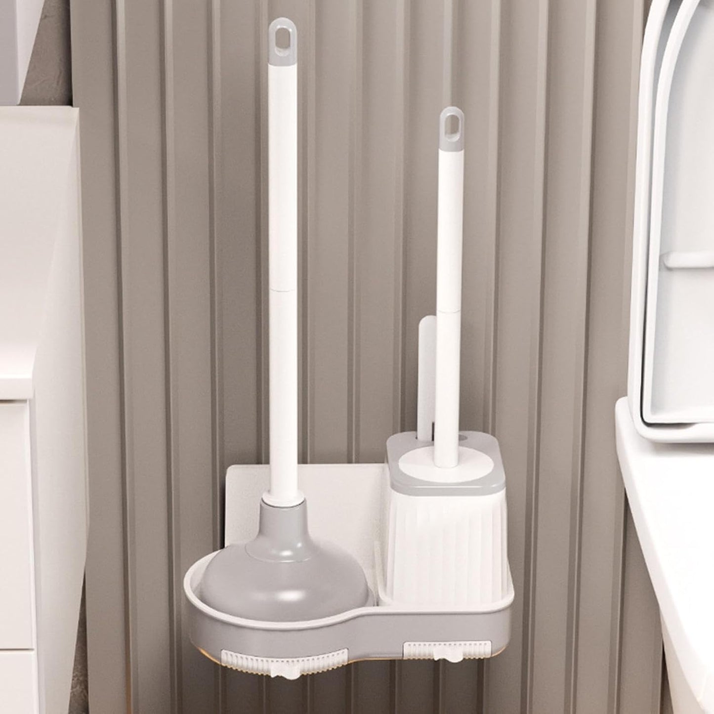Toilet Brush and Plunger Set, Bathroom Toilet Brush with Holder, 50 x 25.5 x 1 5 cm Comfort Room Scrubber Combo for Bowl Cleaning, Essential Clean Tools at Home