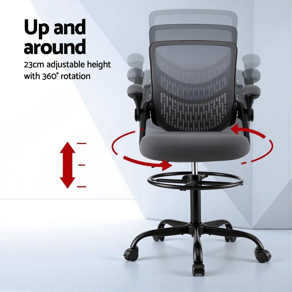 Artiss Office Chair Drafting Chairs Stool Home Office Computer Desk Chair Studios Mesh Grey