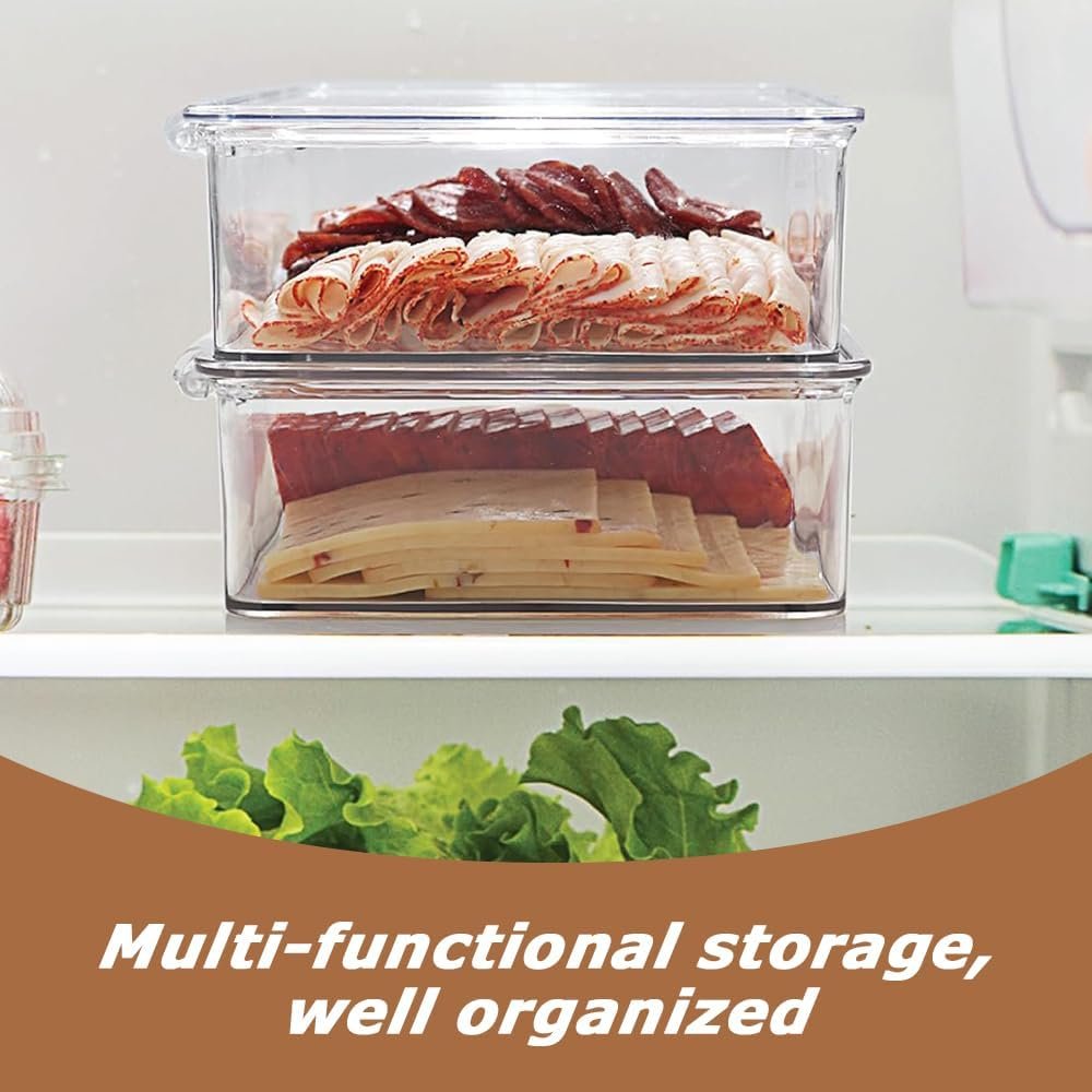 2 Pack Storage Container,Bacon Container,Meat Storage Case,Bacon Keeper,Cold Cuts Meat Saver,with Lid Easy Access Good Sealing Multi purpose Storage Container,for Refrigerator