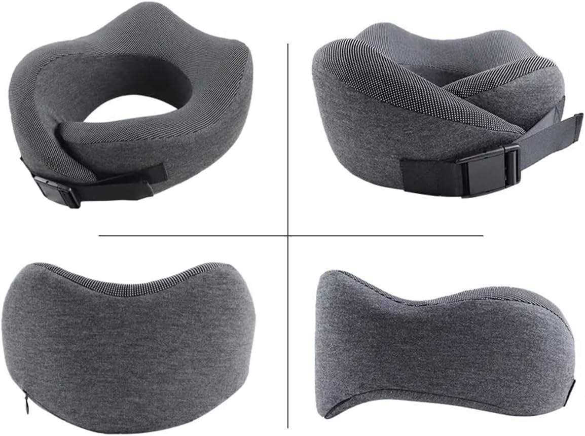 Travel Pillow 100% Pure Memory Foam Neck Pillow, Pillows for Sleeping, Car and Airplane Travel Essentials, Travel Kit with 3D Contoured Eye Masks, Earplugs and Luxury Luxury Bag (Grey)