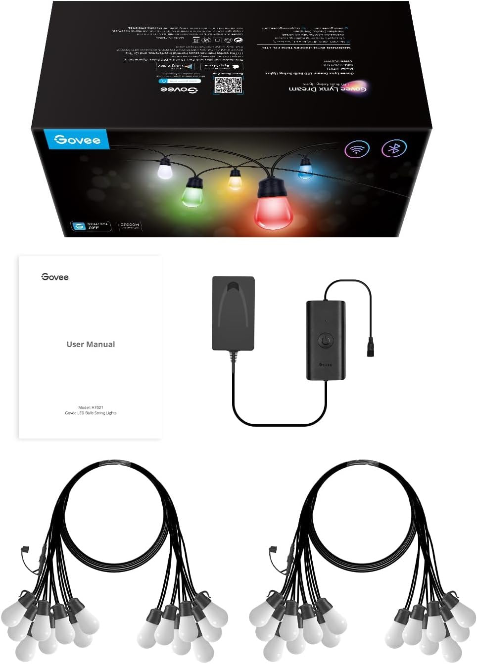 Govee Smart Outdoor String Lights H7021, RGBIC Warm White 96ft (2 Ropes of 48ft) LED Bulbs for Outdoor Decorations, WiFi Patio Lights Work with Alexa, Google, APP Control, IP65 Waterproof