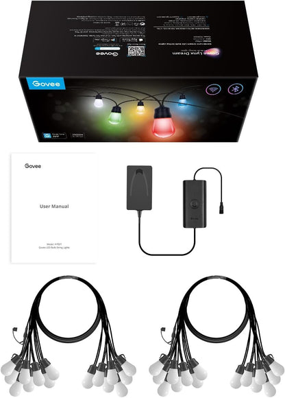 Govee Smart Outdoor String Lights H7021, RGBIC Warm White 96ft (2 Ropes of 48ft) LED Bulbs for Outdoor Decorations, WiFi Patio Lights Work with Alexa, Google, APP Control, IP65 Waterproof