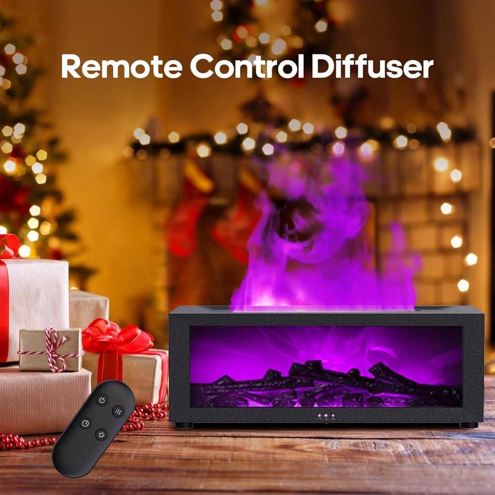 3D Flame Aroma Diffuser for Fireplace, 150 ml 3D Diffuser for Fireplace, Flame Diffuser in 7 Colours, for Home, Room, Office (Black)