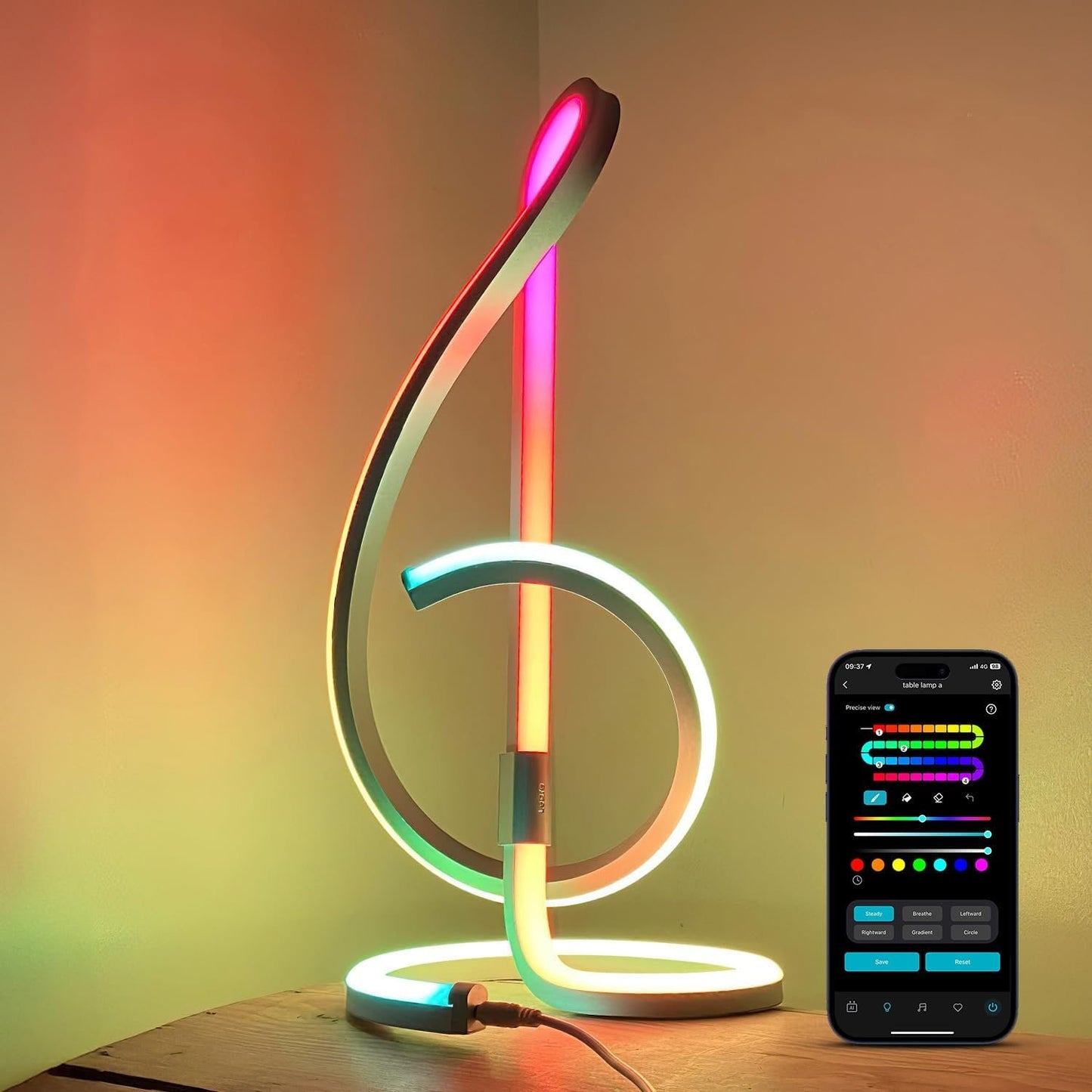 Lepro TB2 AI Smart Table Lamp, RGB+IC Addressable LED Lamp Alexa Google Enable, APP Control Color Changing Modern Spiral Lamp No Remote, Music Sync, AI Generated Lighting LLM,2.4 GHz WiFi/Bluetooth