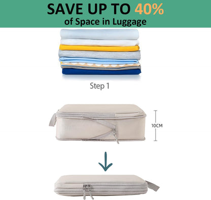 Compression Packing Cubes For Travel Set 8pcs Travel Packing Cubes Set Organisers Accessories Storage Bags Clothing Sorting Packages Expandable Bags for Luggage Suitcase-Beige