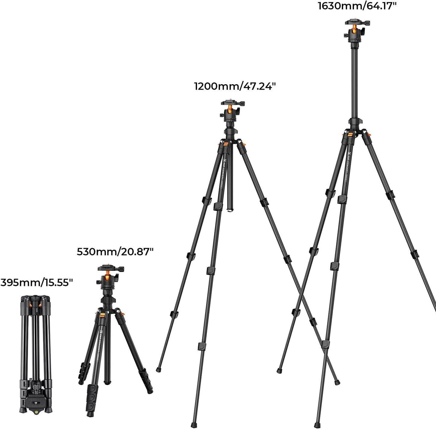 K&F Concept 64 inch/163cm Camera Tripod,Lightweight Travel Outdoor DSLR Tripods with 360 Degree Ball Head Load Capacity 8kg/17.6lbs,Cellphone Clip for Smartphone Live Streaming Vlog K234A0+BH-28L