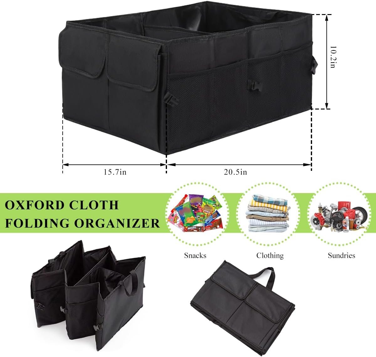 JUSTTOP Car Trunk Organizer, Collapsible Multi-Compartment Auto Trunk Cargo Storage Box with Pockets, Large Capacity Waterproof Premium Oxford Organizer for Car Truck SUV