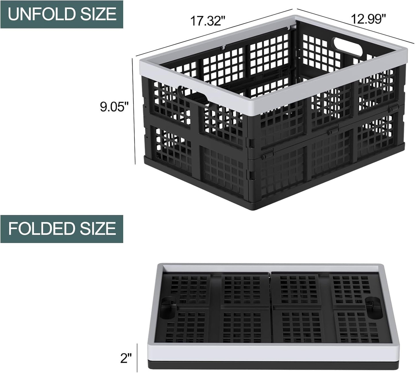 Oymlclivisa 34 L Collapsible Storage Crates, Folding Storage Crate, Plastic Storage Baskets for Grocery, Clothes, Toys, Books, 3 Packs