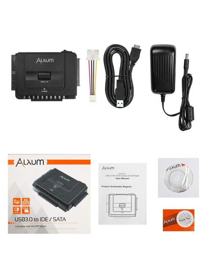 Alxum USB 3.0 to IDE SATA Adapter, Hard Drive Reader for Universal 2.5/3.5 IDE Hard Drive & SATA HDD SSD, Support One Touch Backup and Max 18TB, with 12V 2A Power Adapter & USB A Cable 80cm
