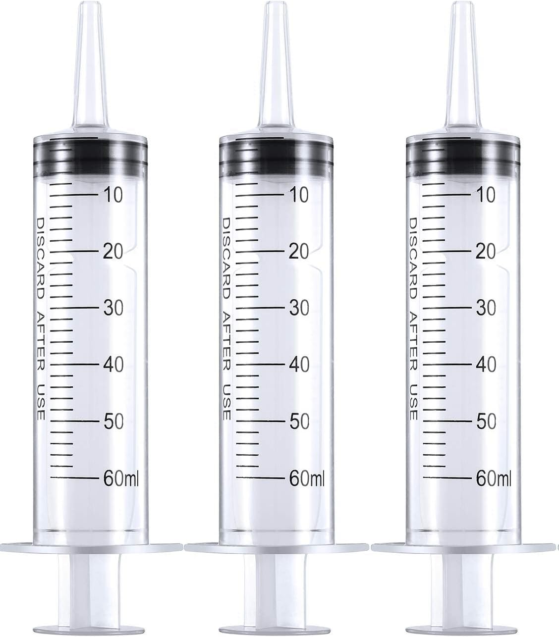 3pcs 60ml Syringe, Large Plastic Syringes with caps no needle for Scientific Labs, Measuring Liquids, Feeding Pets,Watering, Refilling,Oil or Glue Applicator