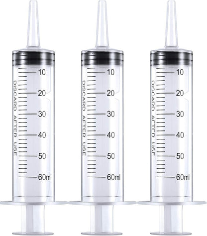 3pcs 60ml Syringe, Large Plastic Syringes with caps no needle for Scientific Labs, Measuring Liquids, Feeding Pets,Watering, Refilling,Oil or Glue Applicator