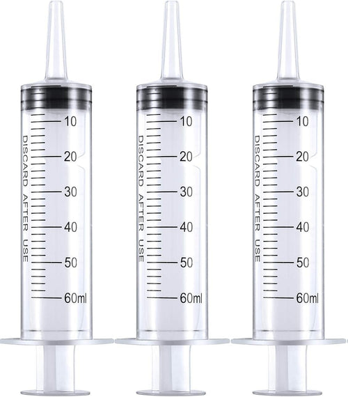3pcs 60ml Syringe, Large Plastic Syringes with caps no needle for Scientific Labs, Measuring Liquids, Feeding Pets,Watering, Refilling,Oil or Glue Applicator