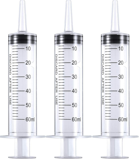 3pcs 60ml Syringe, Large Plastic Syringes with caps no needle for Scientific Labs, Measuring Liquids, Feeding Pets,Watering, Refilling,Oil or Glue Applicator