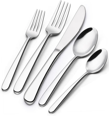 30-Piece Silverware Set Service for 6, Wildone Premium Stainless Steel Flatware Set, Mirror Polished Cutlery Utensil Set for Home Restaurant, Include Fork Knife Spoon Set, Durable, Dishwasher Safe