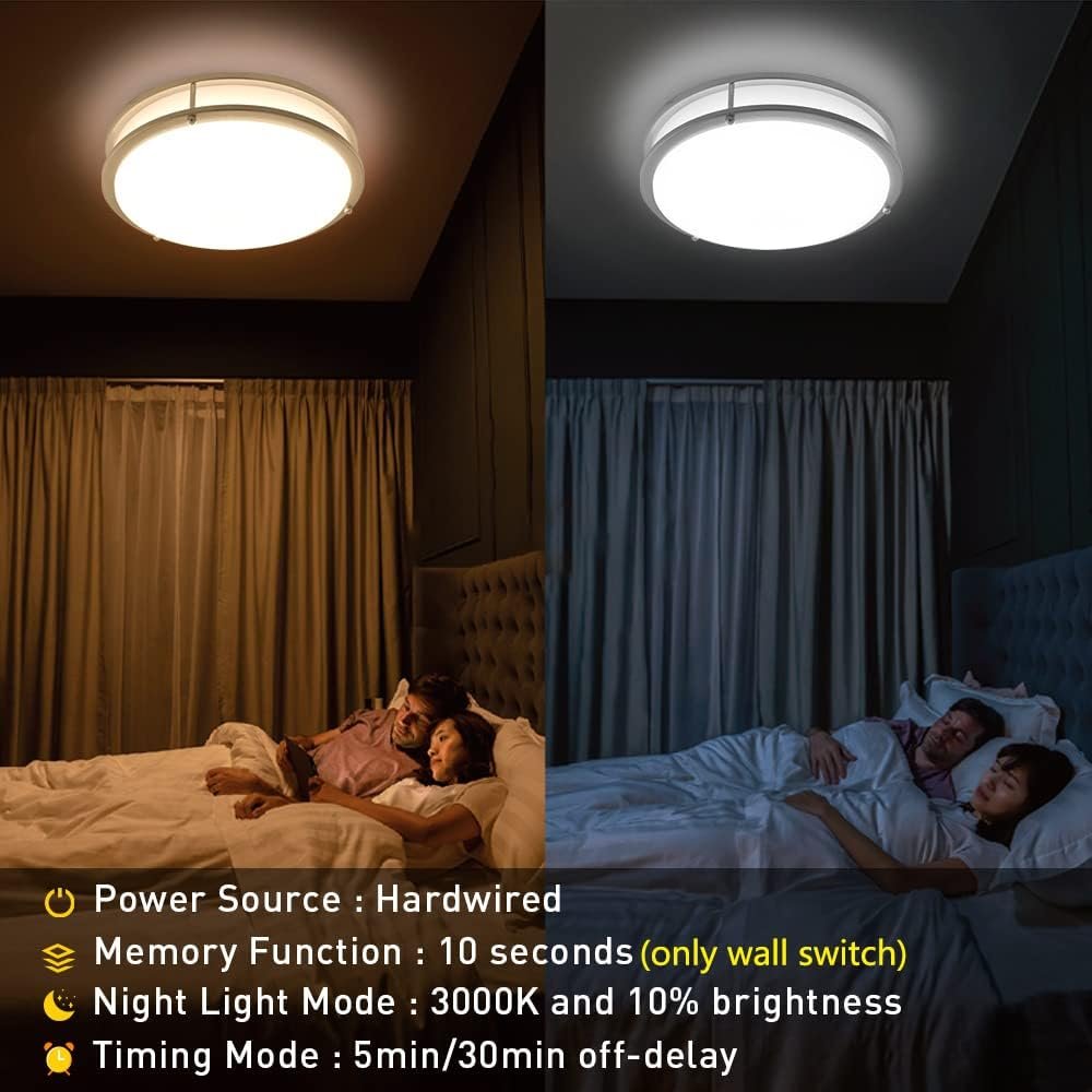 Depuley 30W Modern LED Ceiling Light with Remote, 35.5 cm Dimmable Surface Mount Ceiling Lamp Fixture for Bedroom Kitchen Dining Room Lighting, Timing, 3000K-6000K 3 Lights Color Changeable