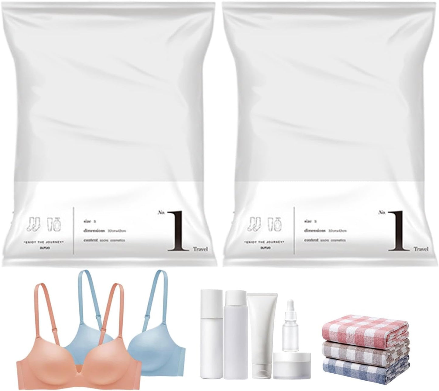 Travel Vacuum Bags, 2 Pack Clothing Organizers, Space Saving Storage for Suitcases and Home, No Pump or Vacuum Required, Ideal for Efficient Packing, Organization
