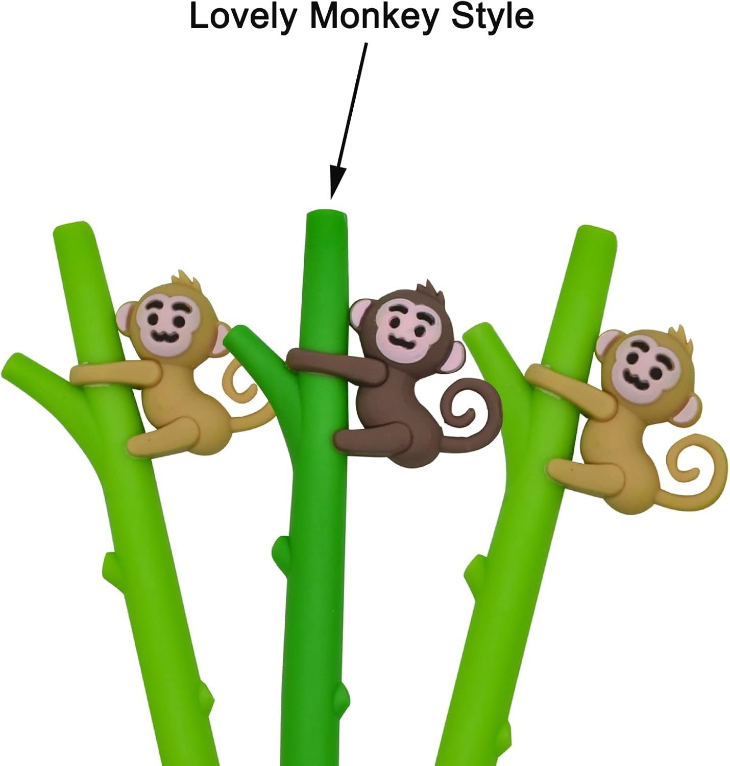 Maydahui 12PCS Tree Climbing Monkey Gel Pen Cute Cartoon Animal Pens Soft Silicone Black Ink for Boys Office School Stationery Supplies