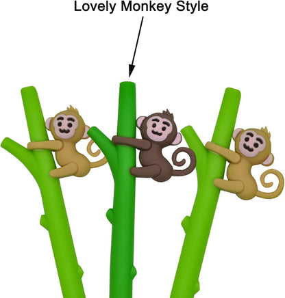 Maydahui 12PCS Tree Climbing Monkey Gel Pen Cute Cartoon Animal Pens Soft Silicone Black Ink for Boys Office School Stationery Supplies