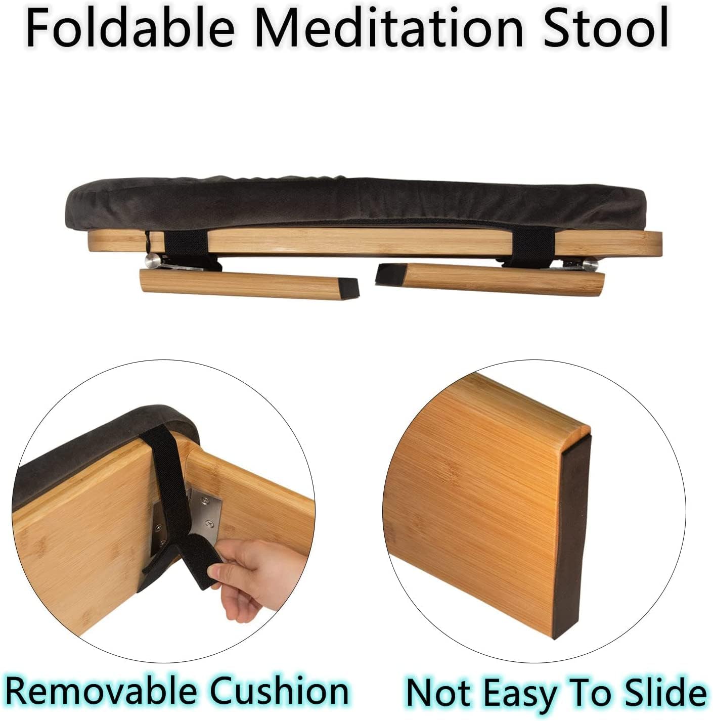 Gtouse Meditation Bench Outdoor Foldable Ergonomic Meditation Stool with Cushion Bamboo Meditation Bench Kneeling Prayer Bench for Seiza, Zen and Yoga